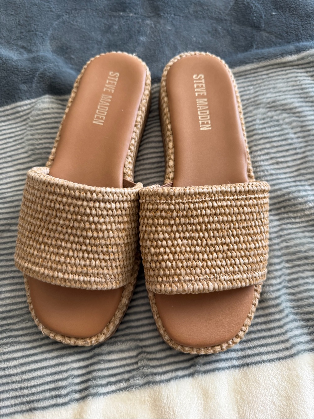 Steve Madden Tan Woven Slide Sandals
